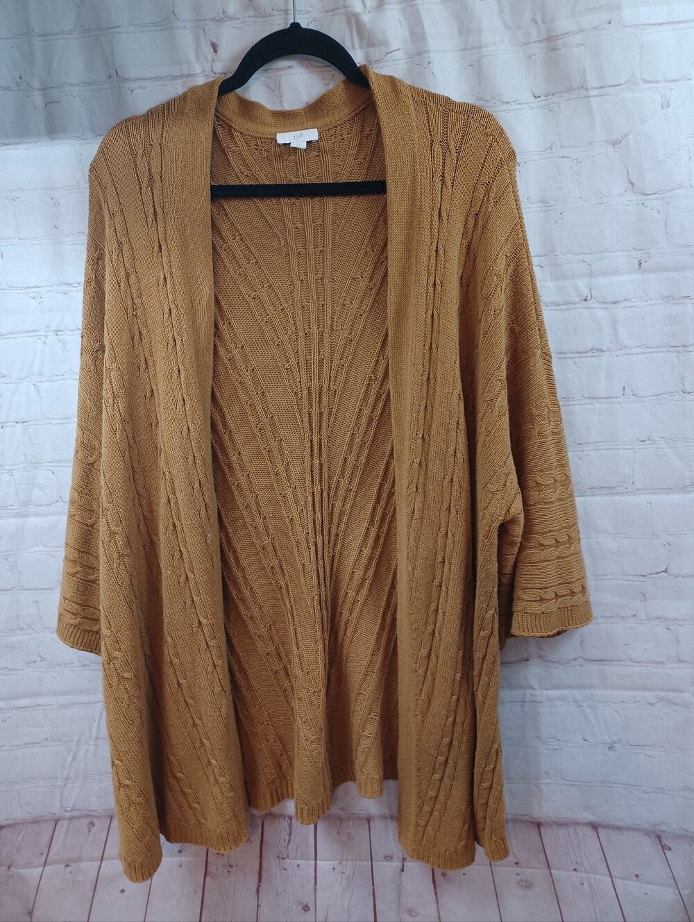 title j.jill camel cable knit open front cardigan xl long textured sweater - Picture 3 of 12